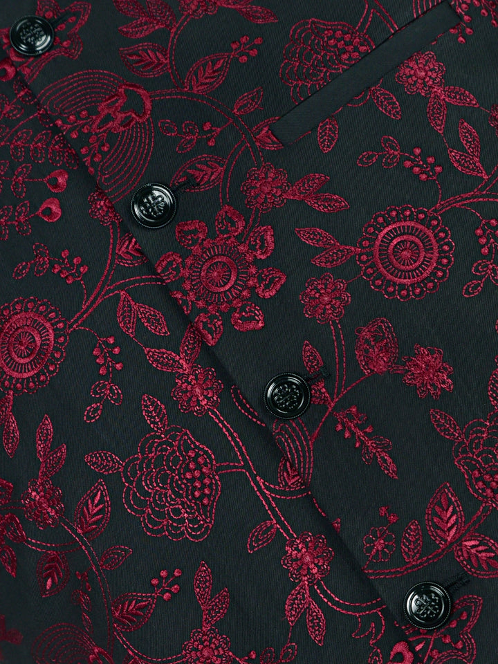 Black & Maroon Embroidered Sartoria Waistcoat Brumano Pakistan
