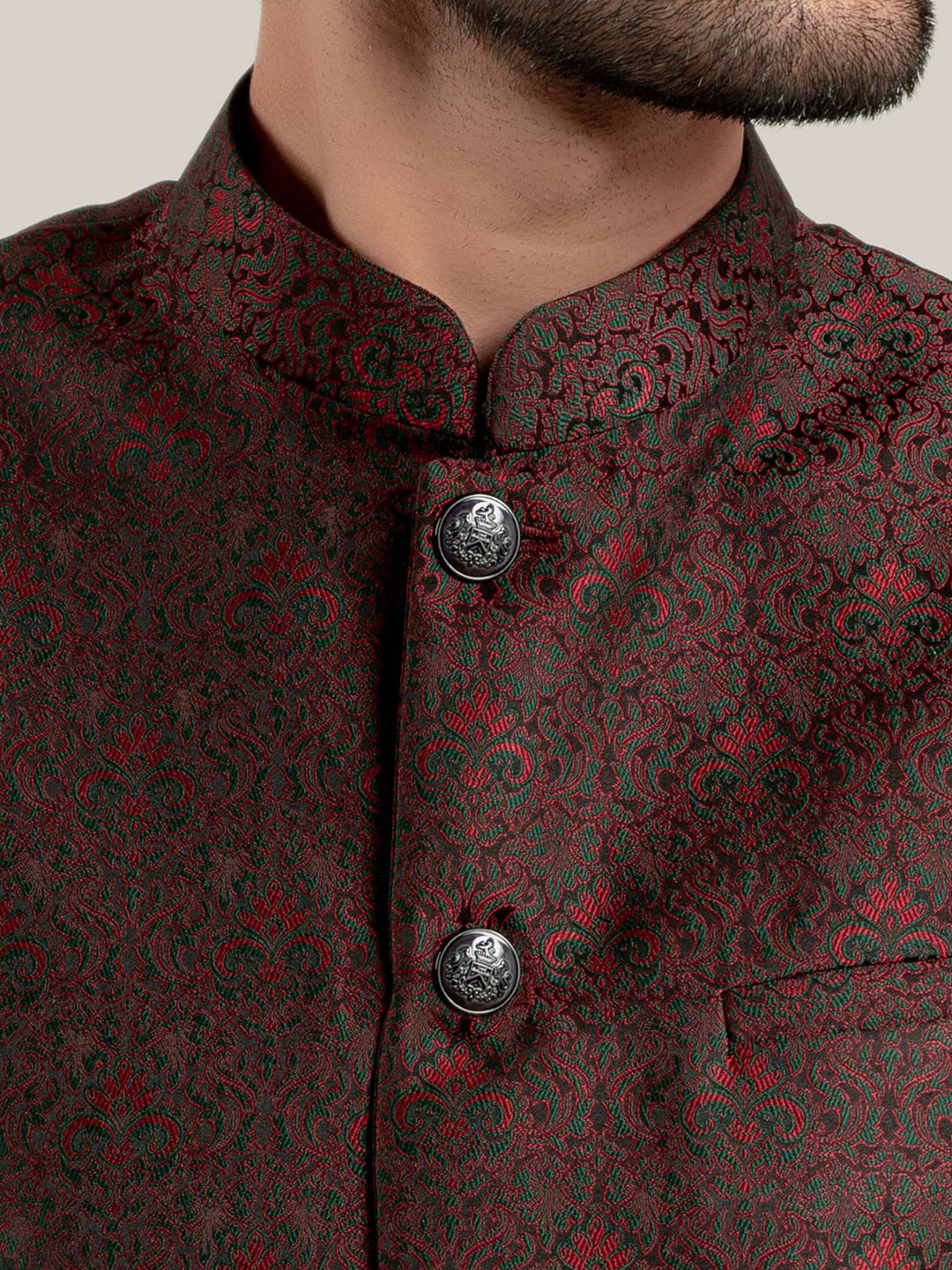Black & Maroon Jacquard Waistcoat Brumano Pakistan