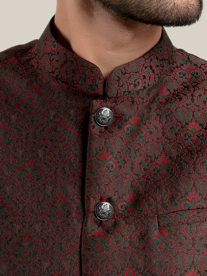 Black & Maroon Jacquard Waistcoat Brumano Pakistan