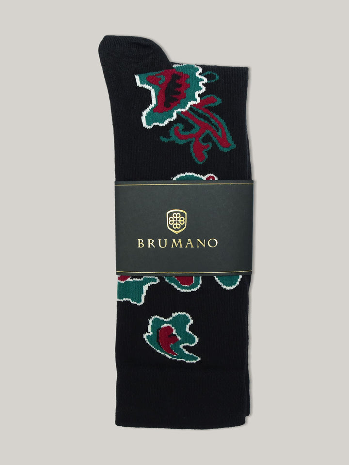 Black Paisley Patterned Cotton Socks Brumano Pakistan