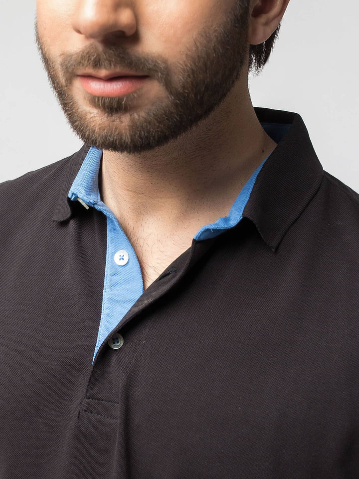 Slim-Fit Black Pima Polo Shirt Brumano Pakistan