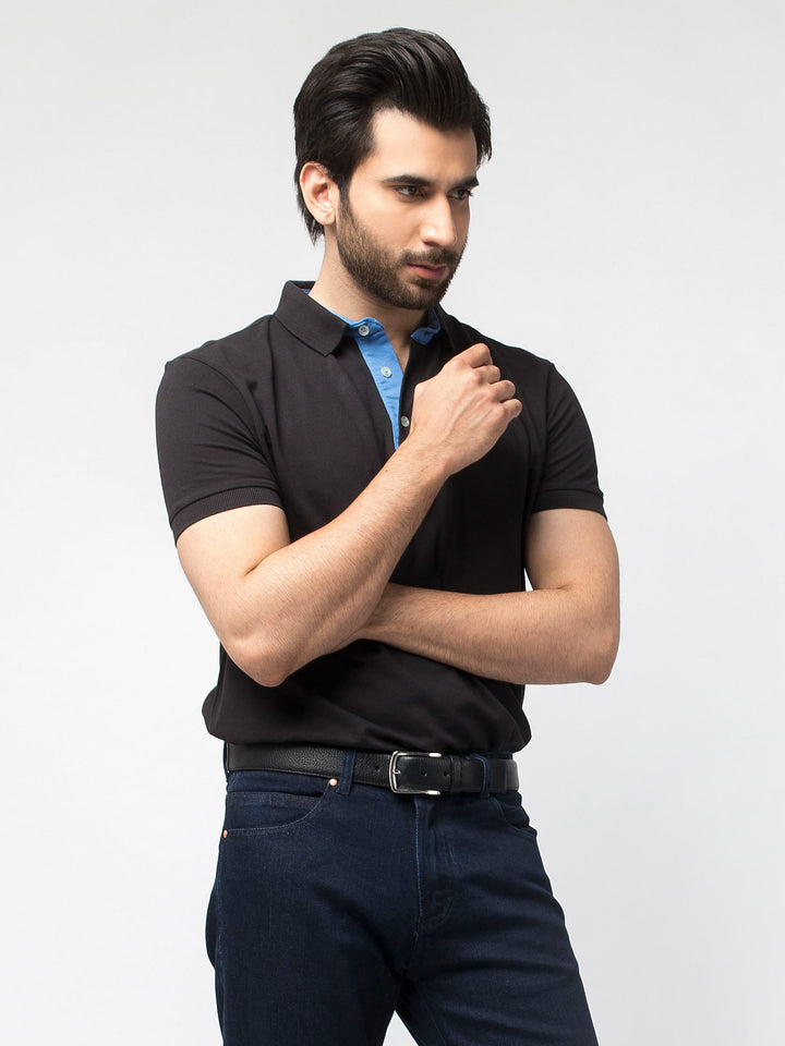 Slim-Fit Black Pima Polo Shirt Brumano Pakistan