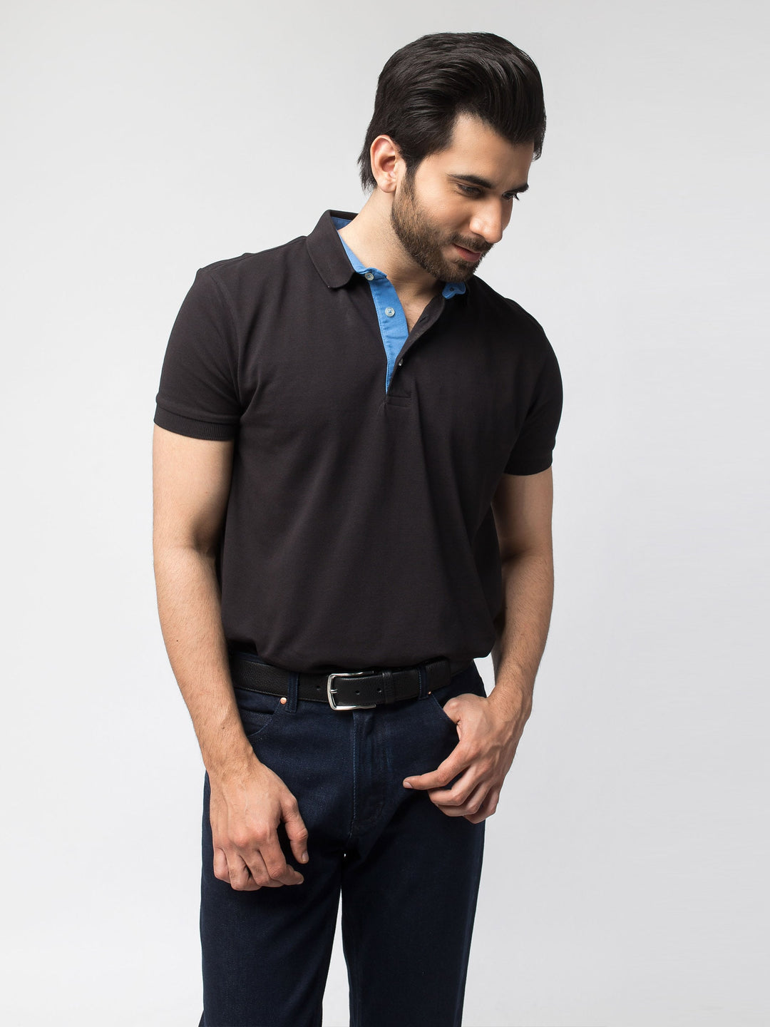 Slim-Fit Black Pima Polo Shirt Brumano Pakistan