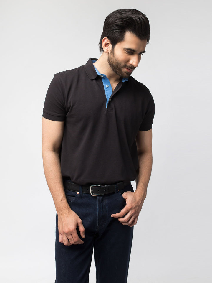 Slim-Fit Black Pima Polo Shirt Brumano Pakistan