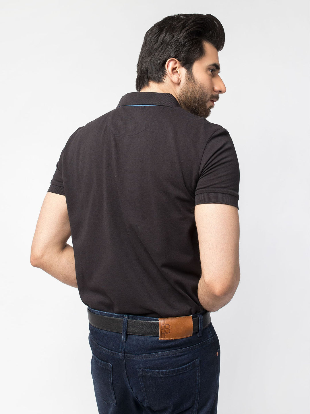 Slim-Fit Black Pima Polo Shirt Brumano Pakistan