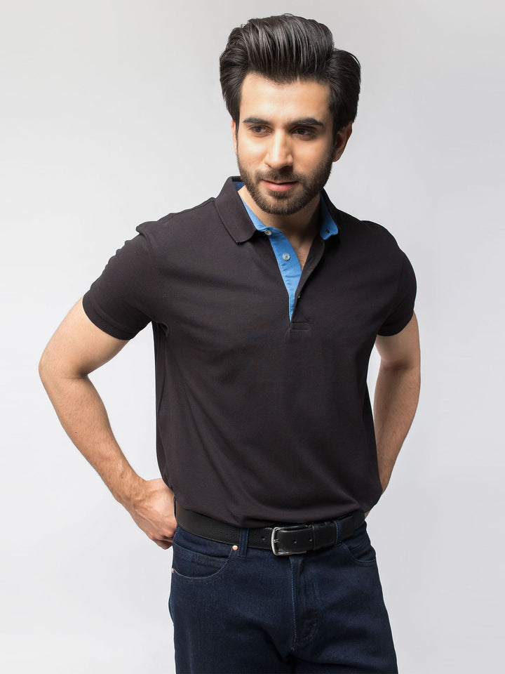 Slim-Fit Black Pima Polo Shirt Brumano Pakistan