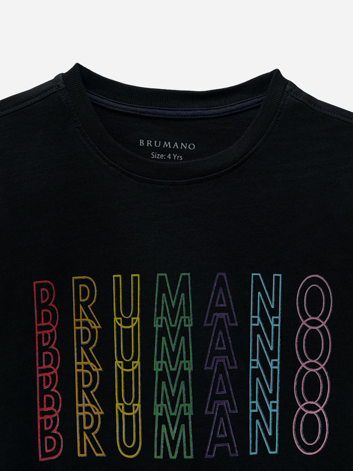 Black Printed Short Sleeves Casual T-Shirt Brumano Pakistan