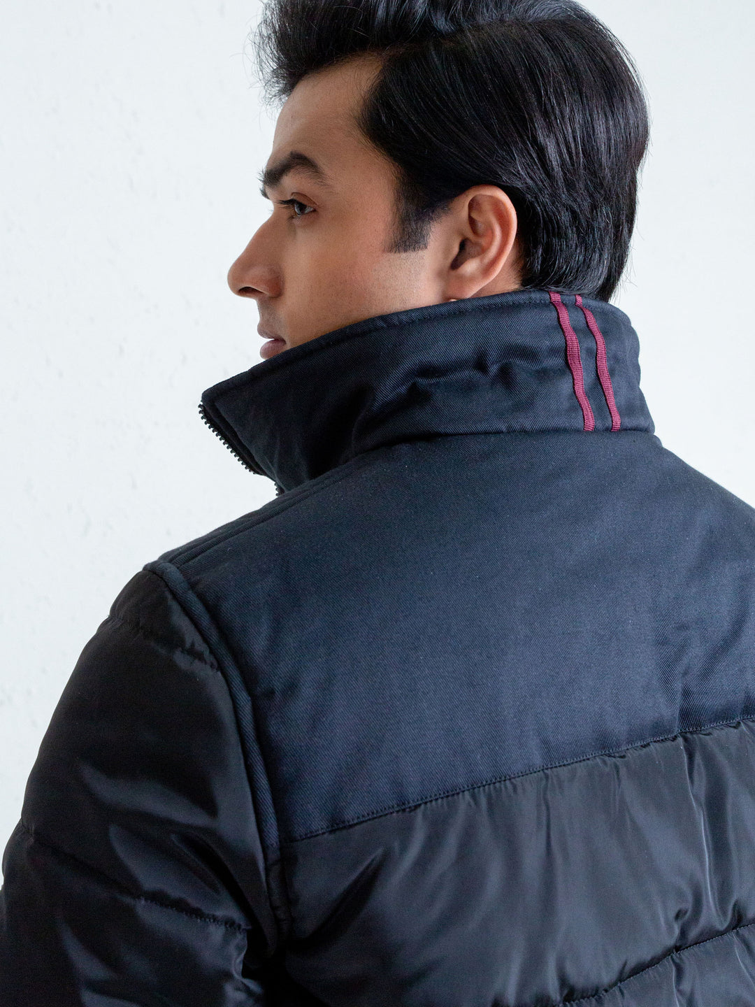 Black Puffer Jacket With Contrasting Yoke Brumano Pakistan