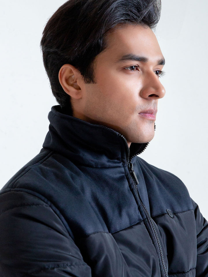 Black Puffer Jacket With Contrasting Yoke Brumano Pakistan