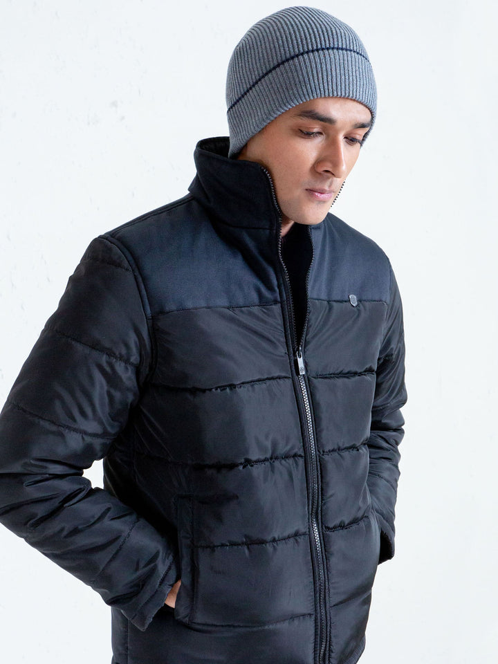Black Puffer Jacket With Contrasting Yoke Brumano Pakistan