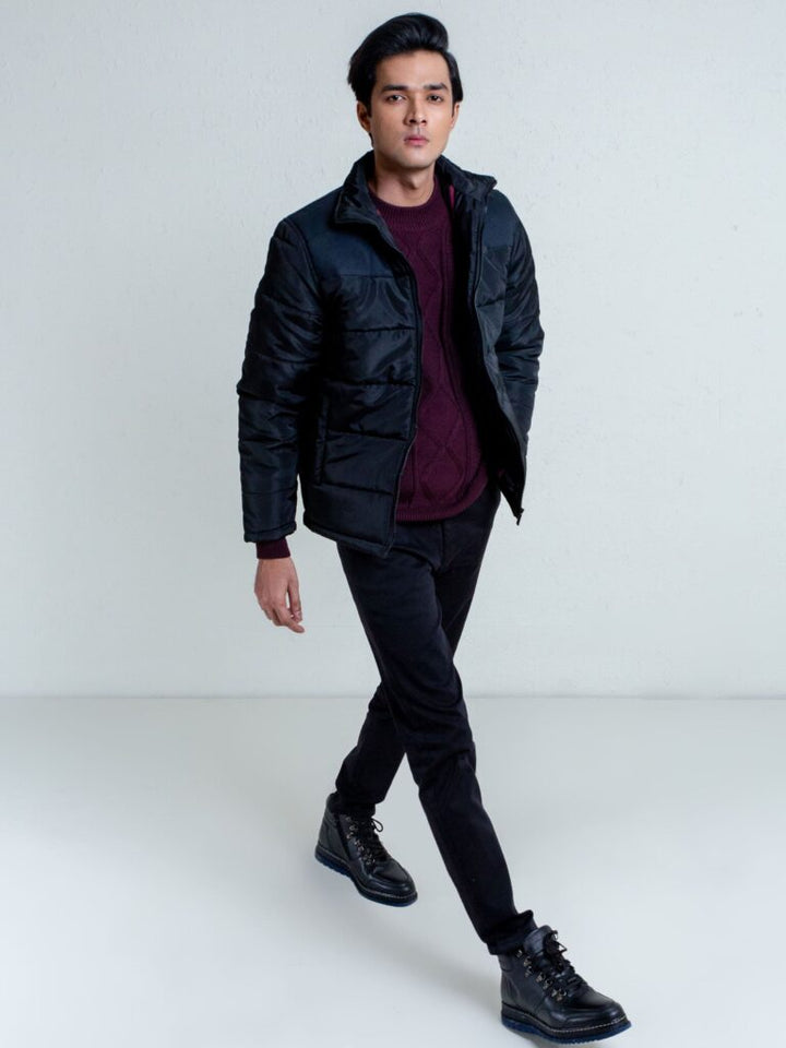 Black Puffer Jacket With Contrasting Yoke Brumano Pakistan