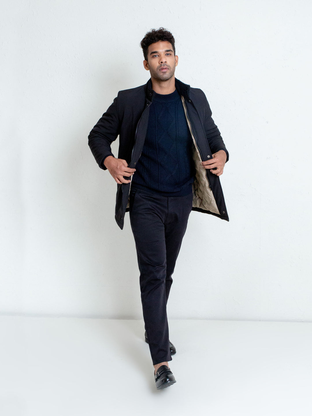 Black Quilted Long Coat Jacket - Limited Edition Brumano Pakistan