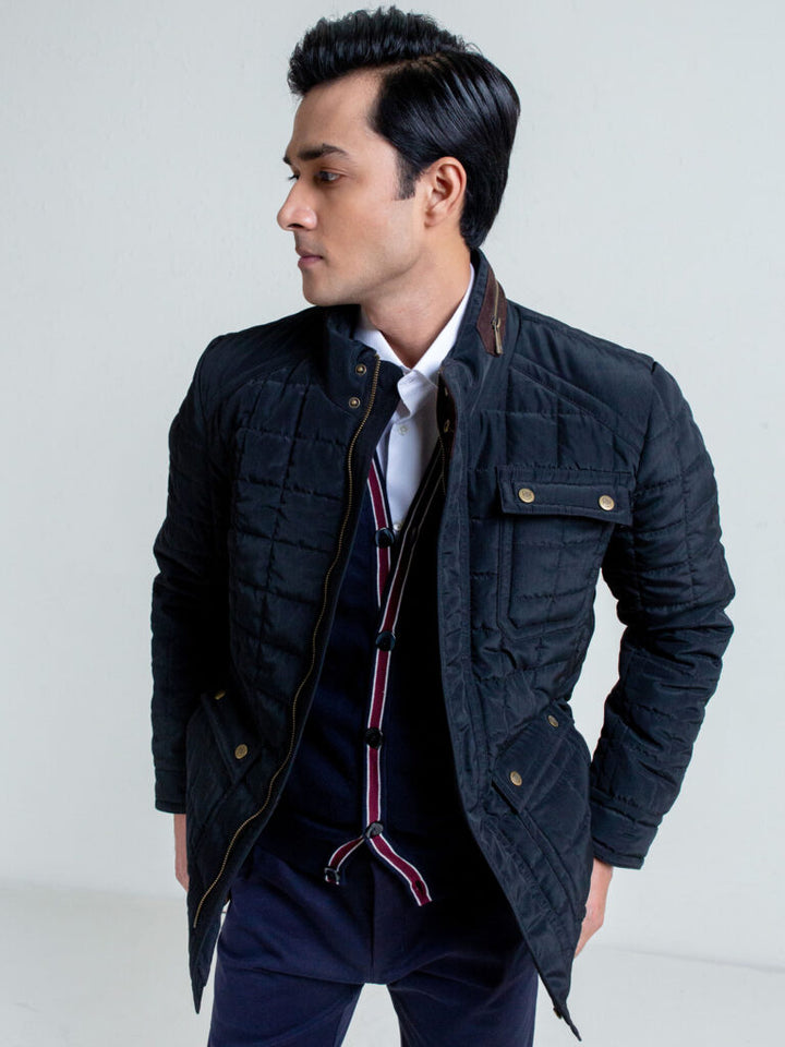 Black Quilted Sporty Coat Jacket Brumano Pakistan