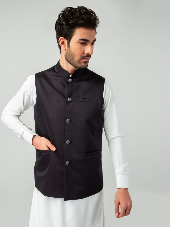 Black Satin Waistcoat Brumano Pakistan