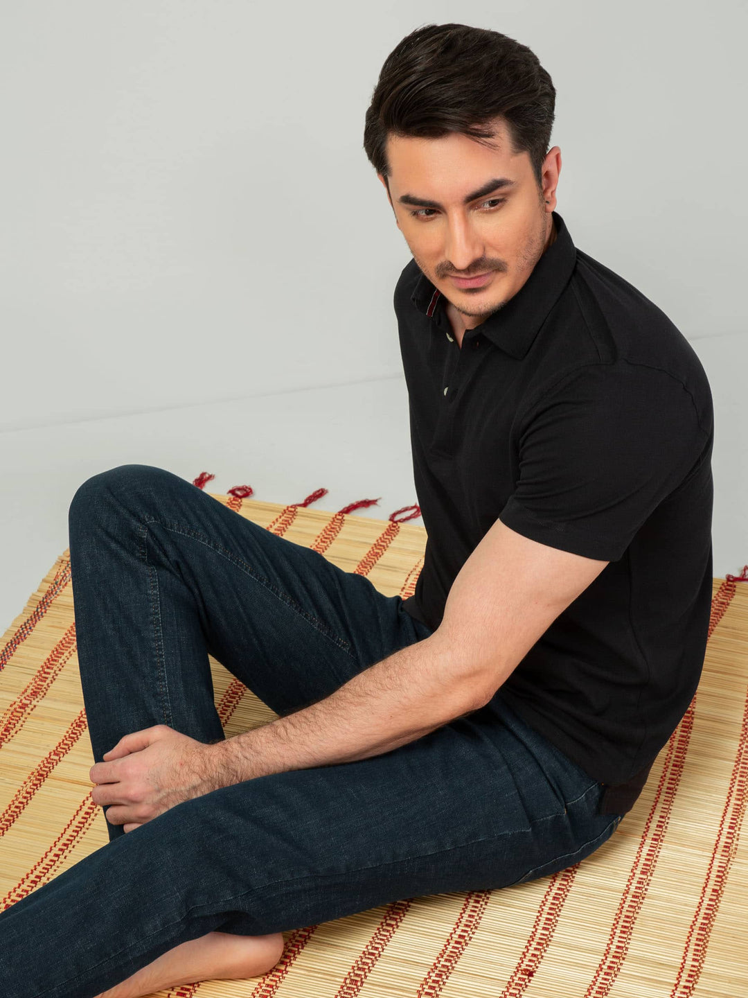 Black Self Collar Pique Polo Brumano Pakistan