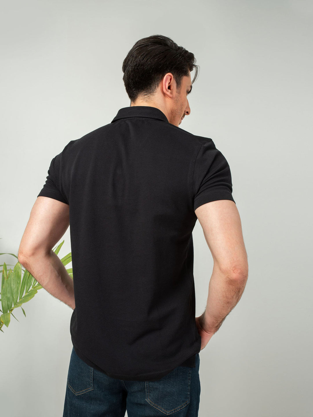 Black Self Collar Pique Polo Brumano Pakistan