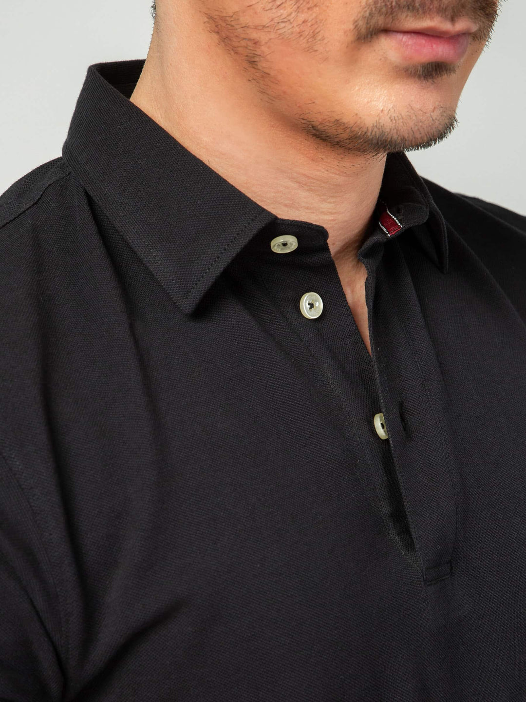 Black Self Collar Pique Polo Brumano Pakistan