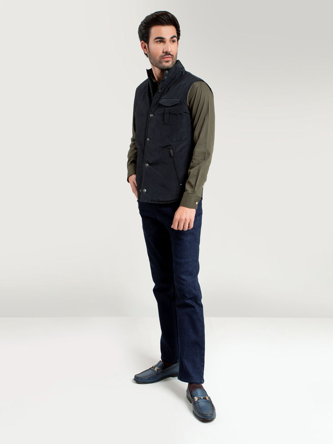 Black Sleeveless Jacket With Buttons Brumano Pakistan