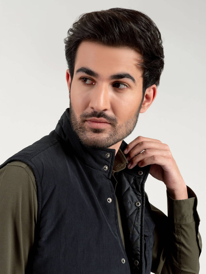 Black Sleeveless Jacket With Buttons Brumano Pakistan