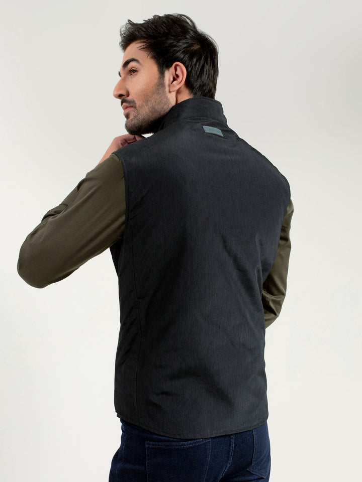 Black Sleeveless Jacket With Buttons Brumano Pakistan