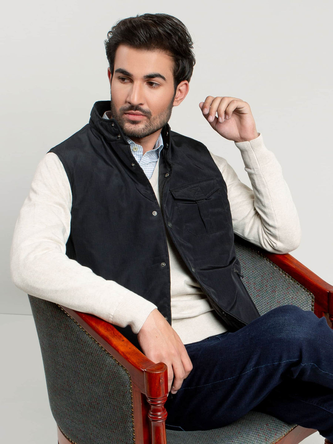 Black Sleeveless Jacket With Buttons Brumano Pakistan
