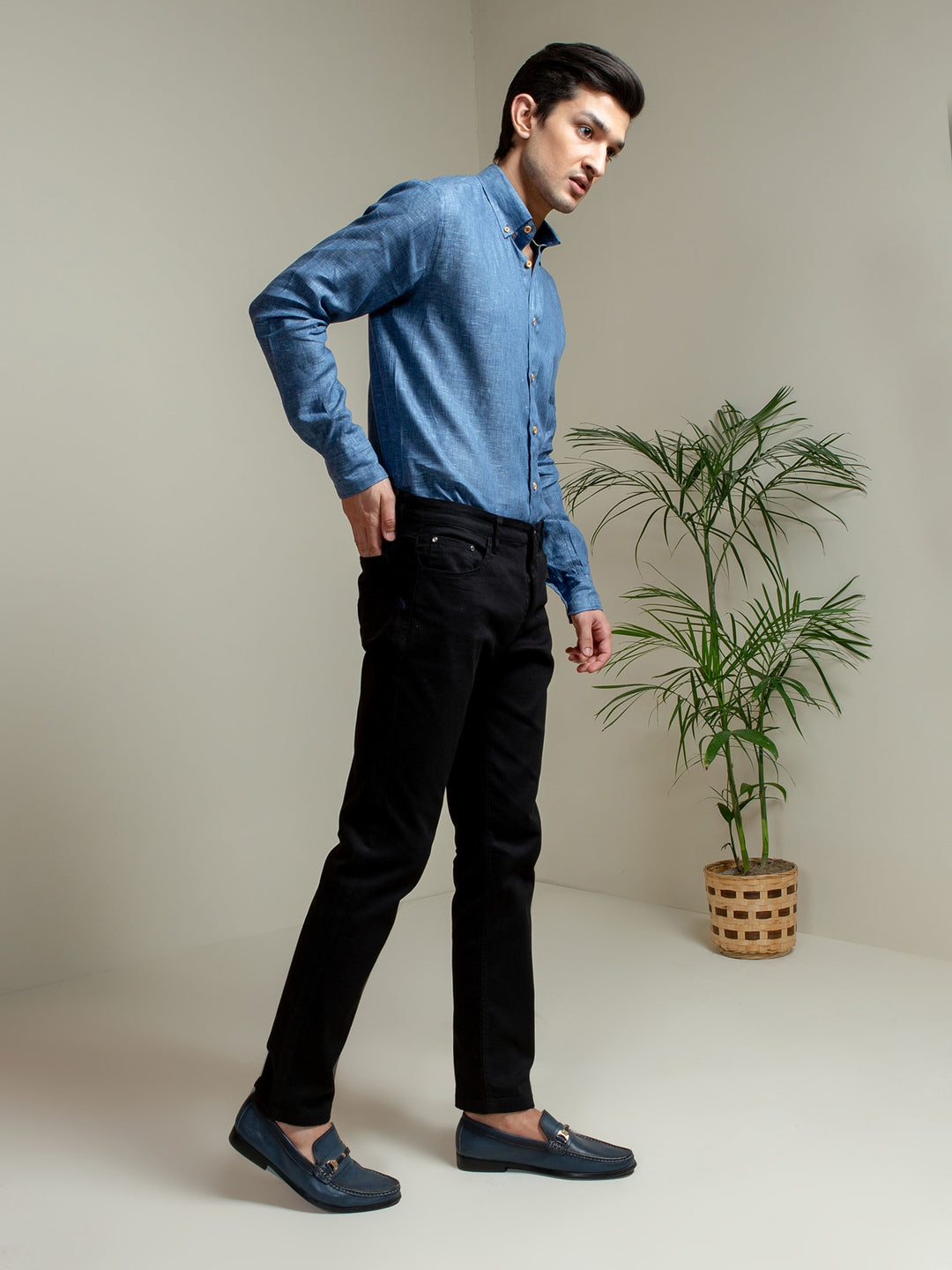 Black Slub Five Pocket Slim Fit Trouser Brumano Pakistan
