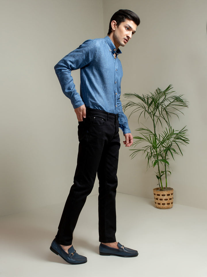 Black Slub Five Pocket Slim Fit Trouser Brumano Pakistan