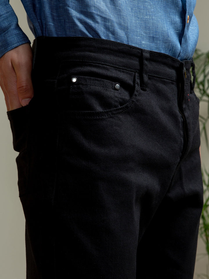 Black Slub Five Pocket Slim Fit Trouser Brumano Pakistan