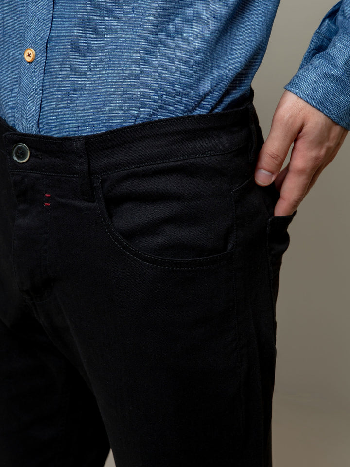 Black Slub Five Pocket Slim Fit Trouser Brumano Pakistan
