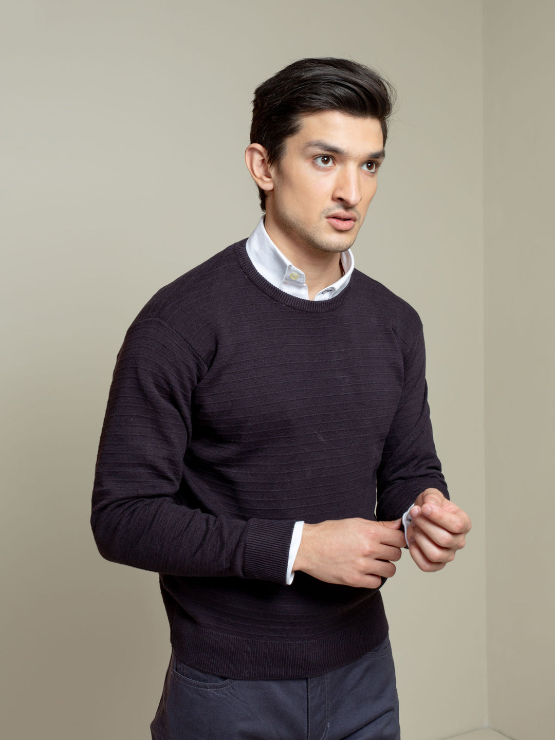 Black Striped Crew Neck Jumper Brumano Pakistan