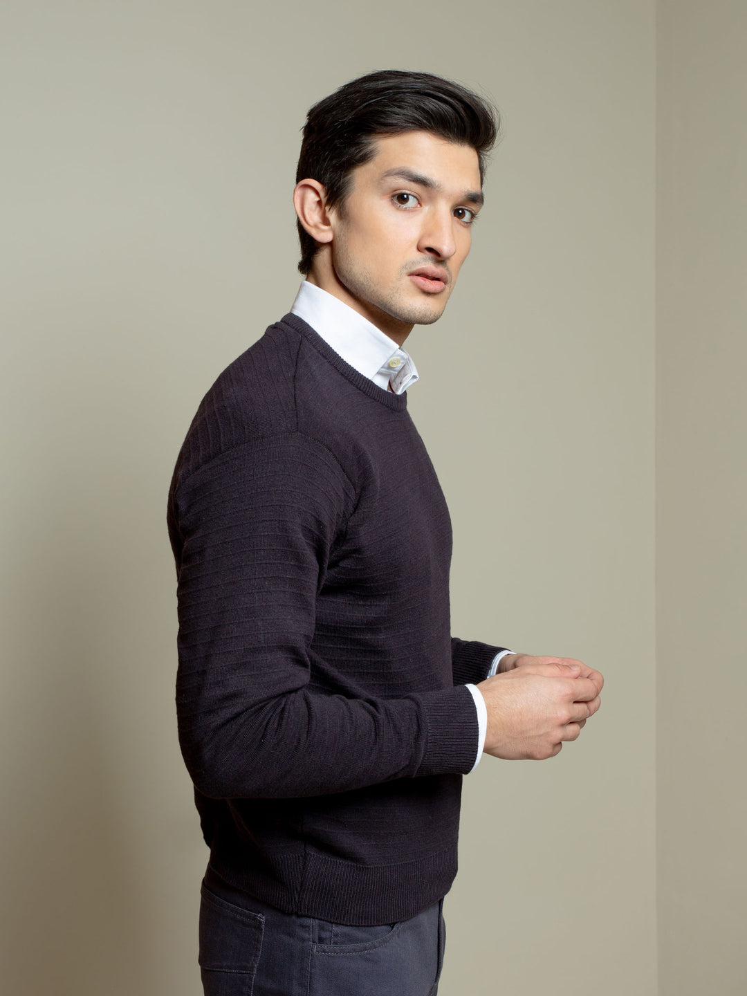 Black Striped Crew Neck Jumper Brumano Pakistan