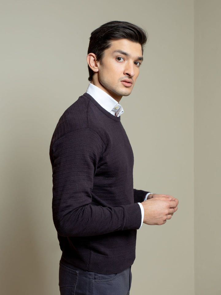 Black Striped Crew Neck Jumper Brumano Pakistan