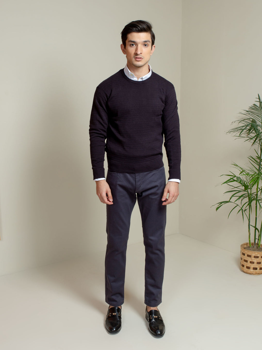 Black Striped Crew Neck Jumper Brumano Pakistan