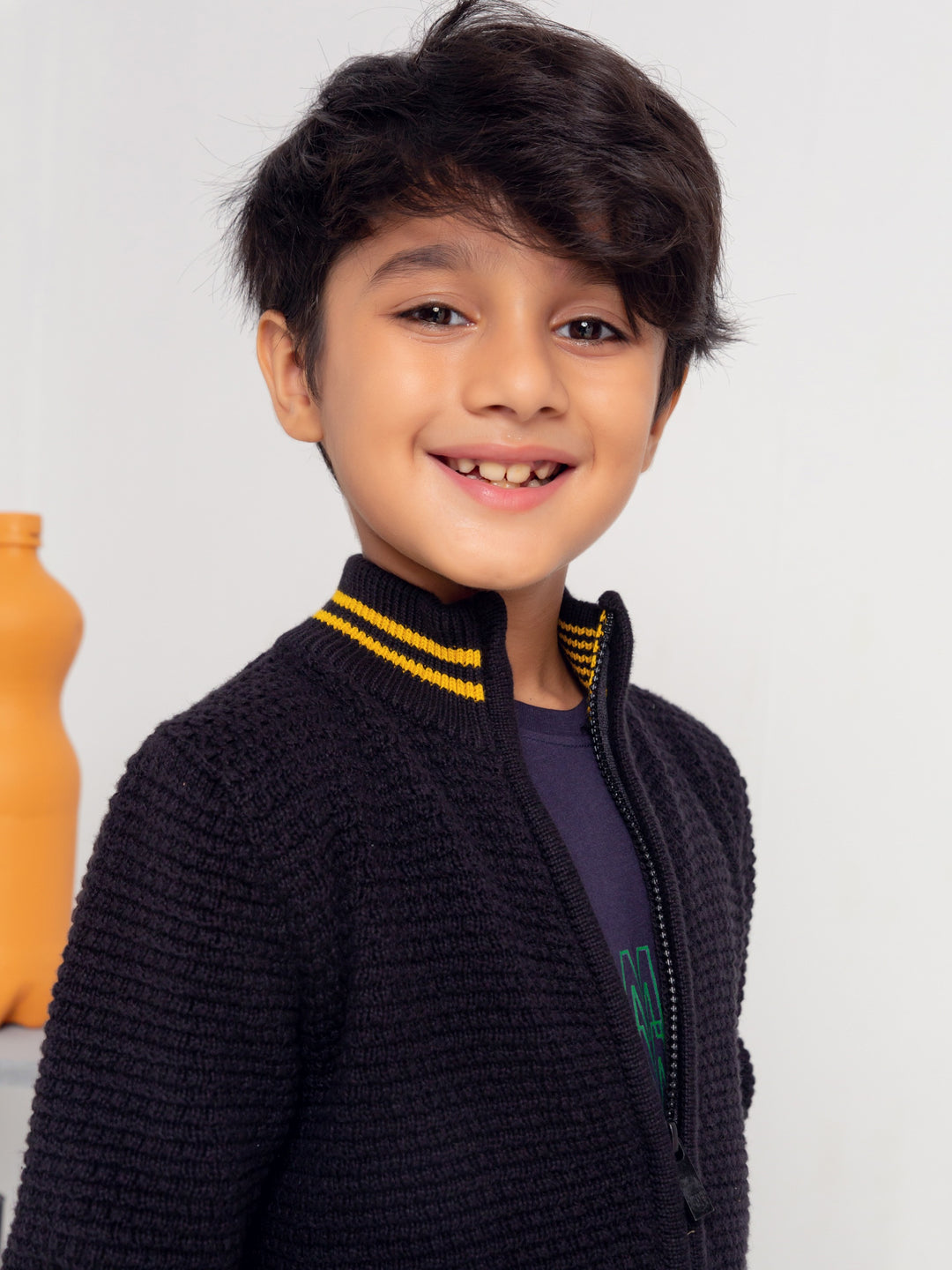 Black Textured Casual Zipper With Yellow Detailing Brumano Pakistan
