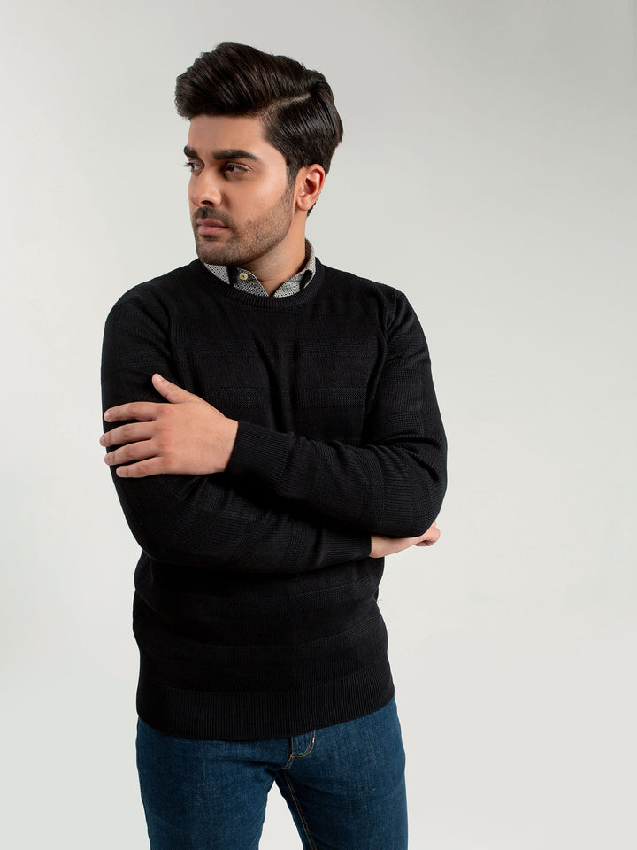 Black Textured Crew Neck Sweater Brumano Pakistan