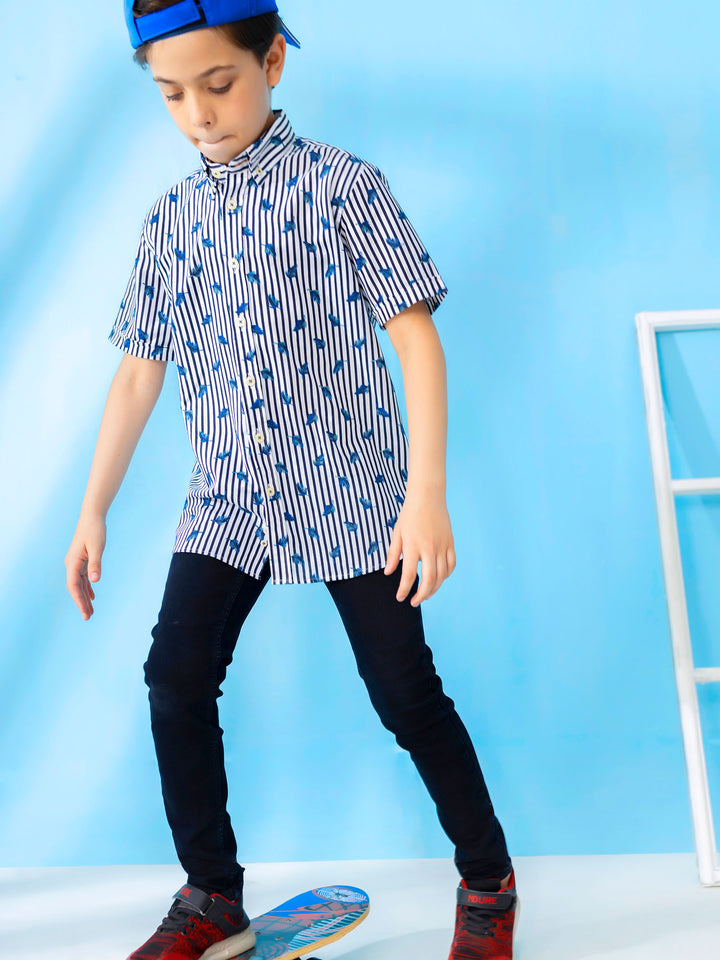 Black & White Striped Short Sleeve Casual Shirt Brumano Pakistan