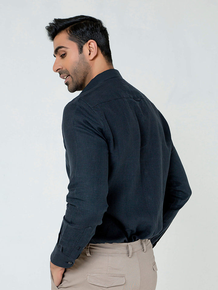 Black 100% Linen Button Down Shirt Brumano Pakistan