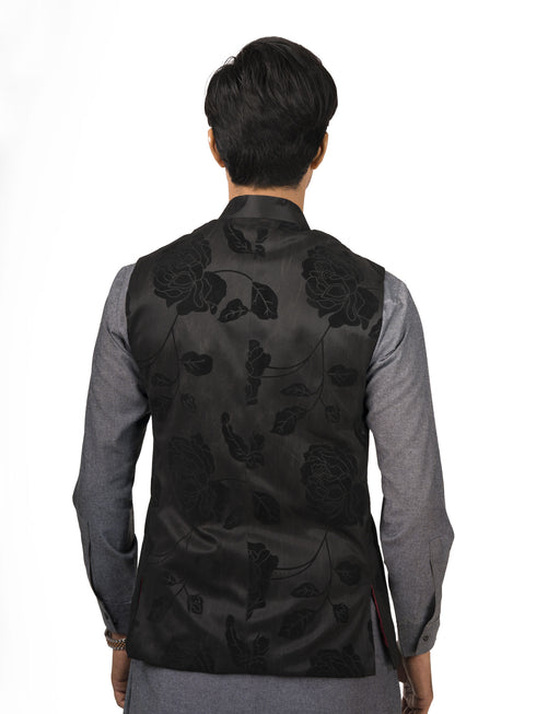 Black Bold Floral Waistcoat Brumano Pakistan