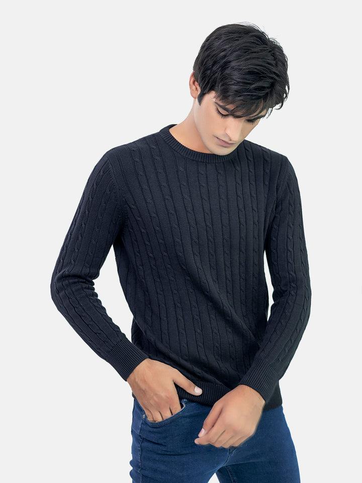 Black Cable Knitted Jumper Brumano Pakistan