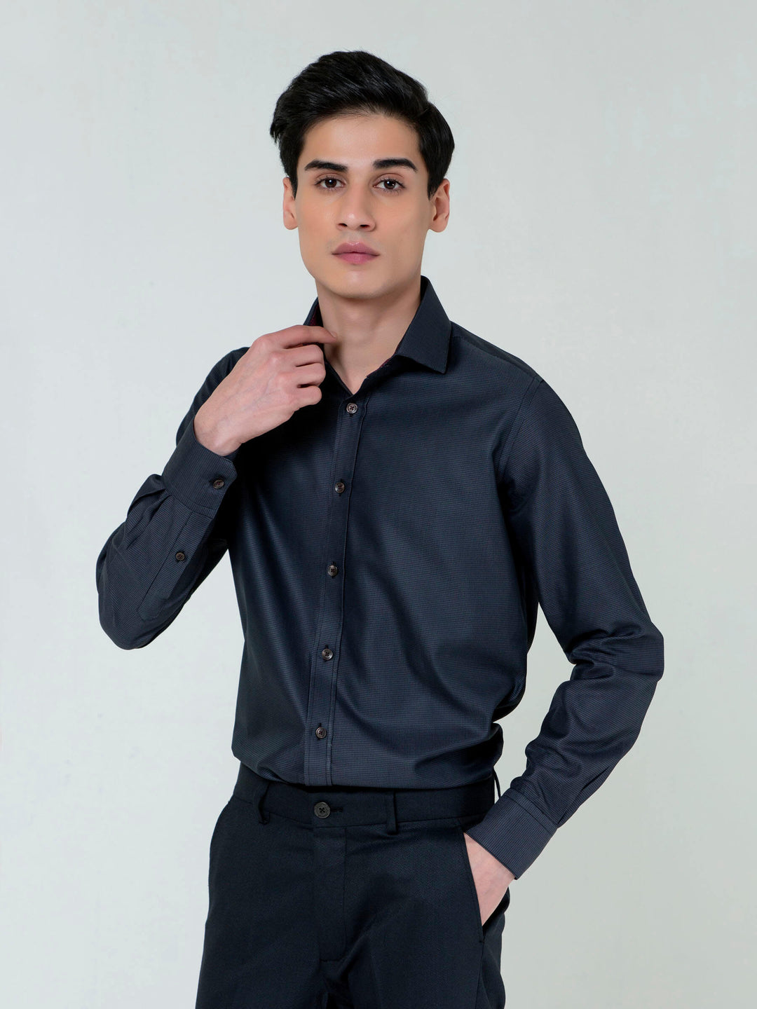 Black Dobby Structured Formal Shirt Brumano Pakistan