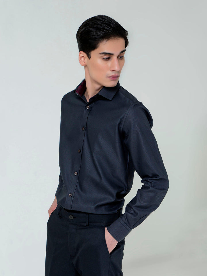 Black Dobby Structured Formal Shirt Brumano Pakistan