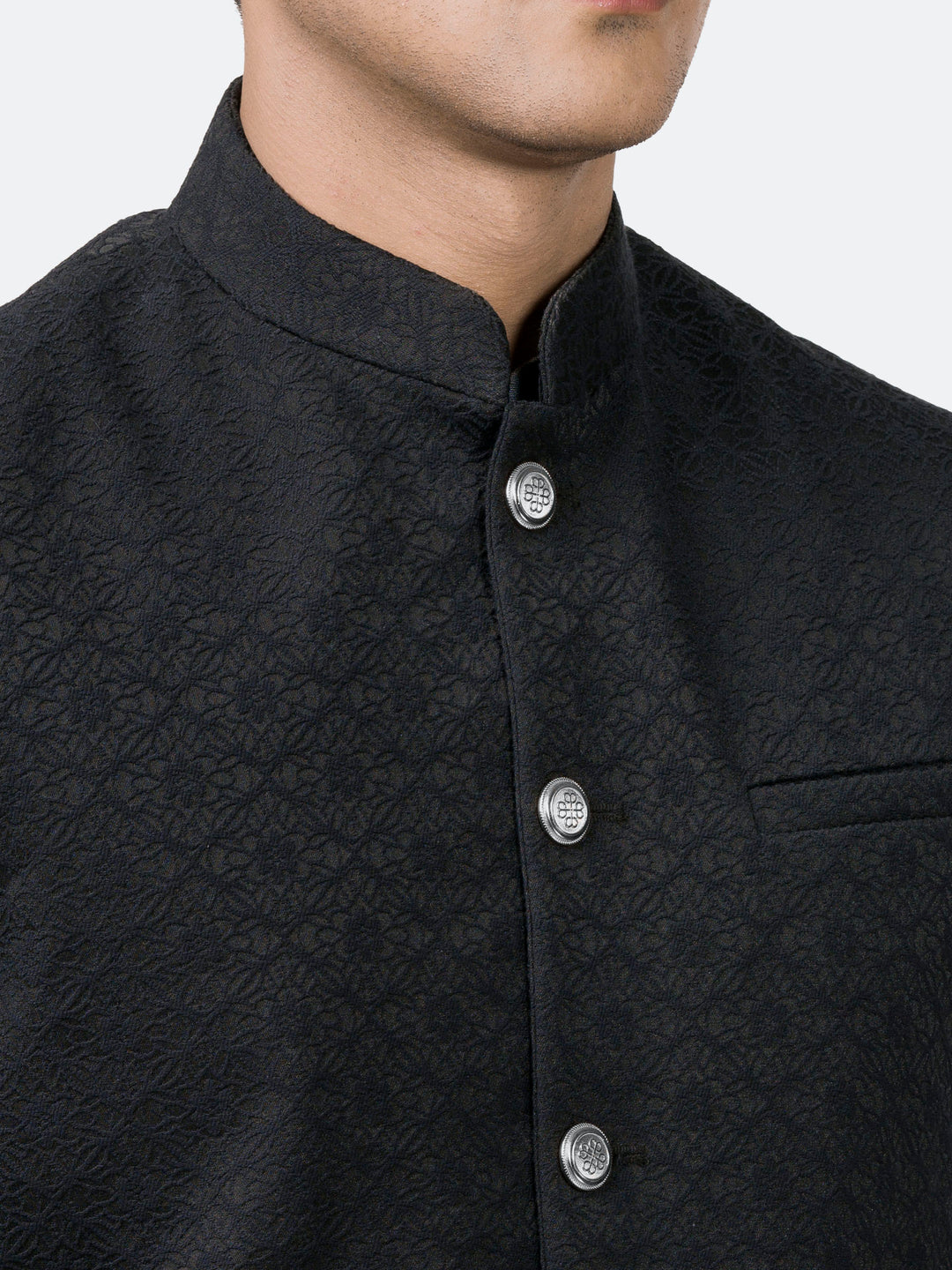 Black Embossed Floral Pattern Waistcoat Brumano Pakistan