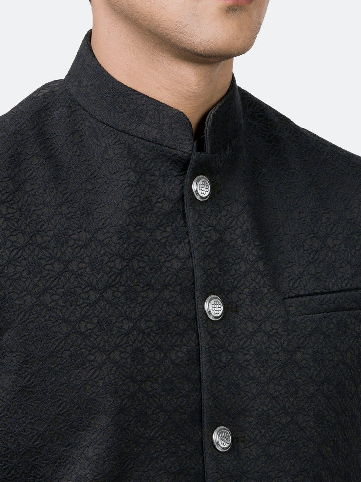 Black Embossed Floral Pattern Waistcoat Brumano Pakistan