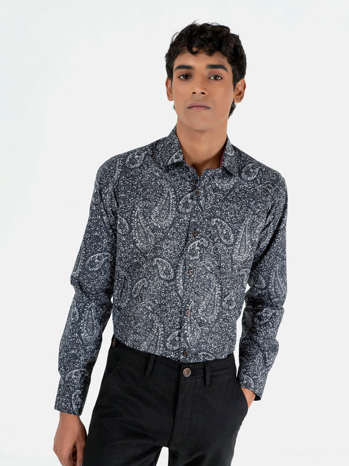 Black Large Paisley Printed shirt Brumano Pakistan