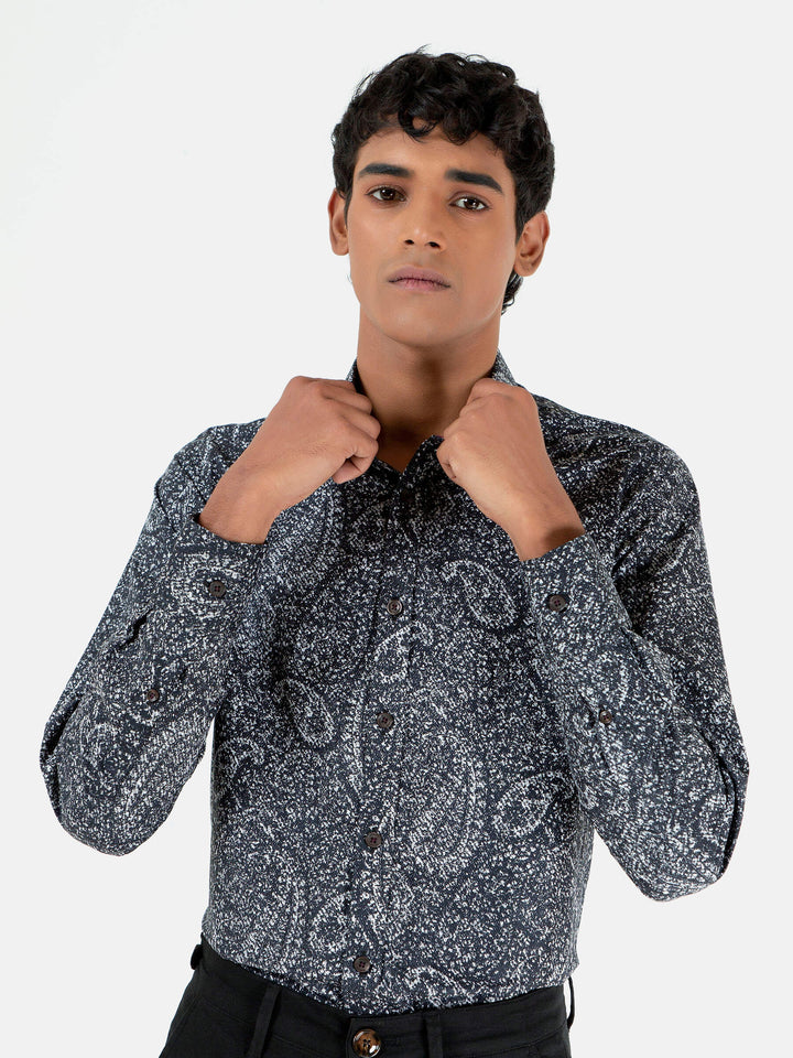 Black Large Paisley Printed shirt Brumano Pakistan