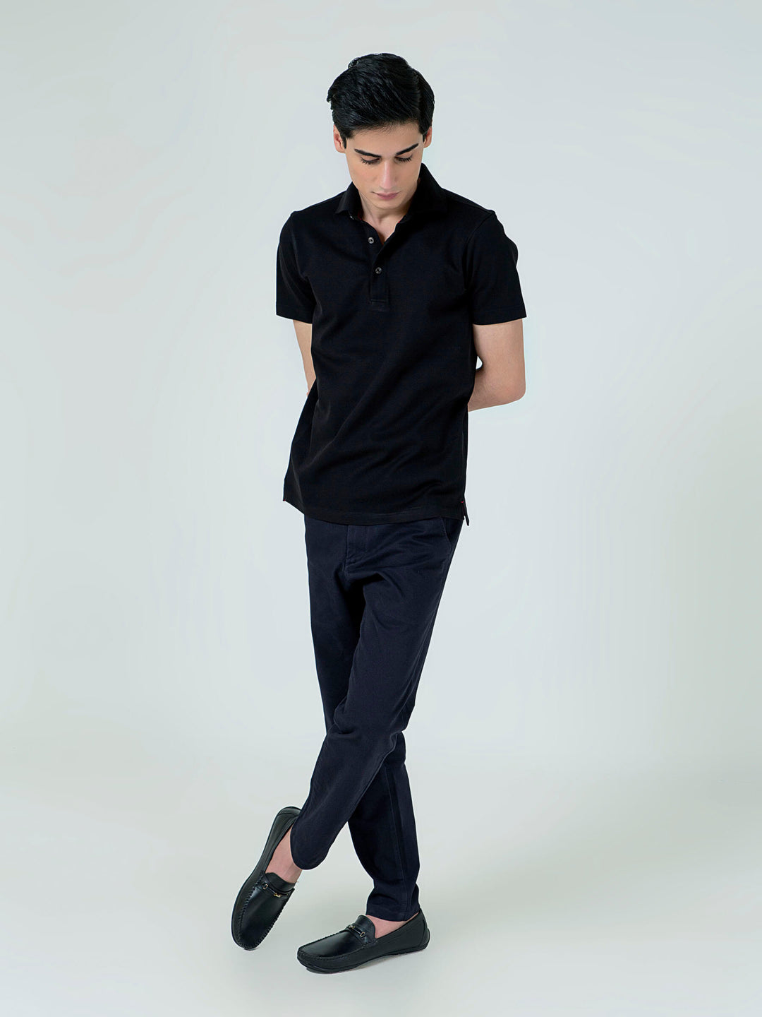 Black Pique Polo With Cutaway Collar Brumano Pakistan