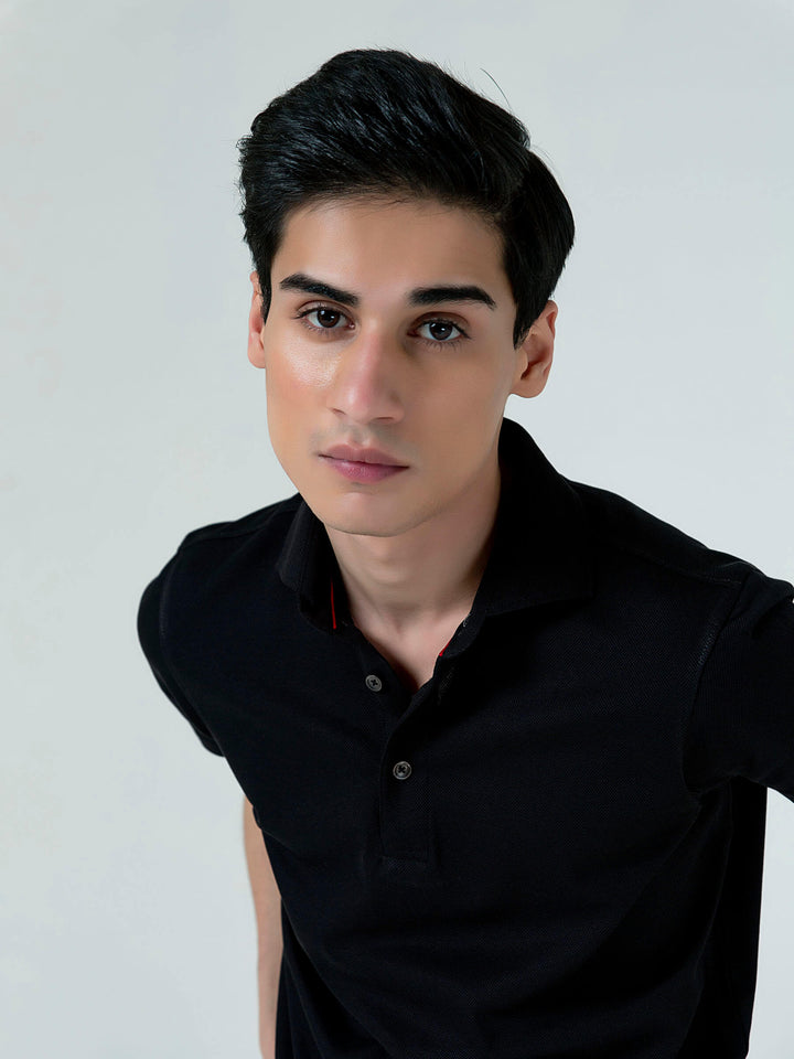 Black Pique Polo With Cutaway Collar Brumano Pakistan