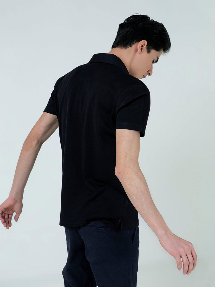 Black Pique Polo With Cutaway Collar Brumano Pakistan