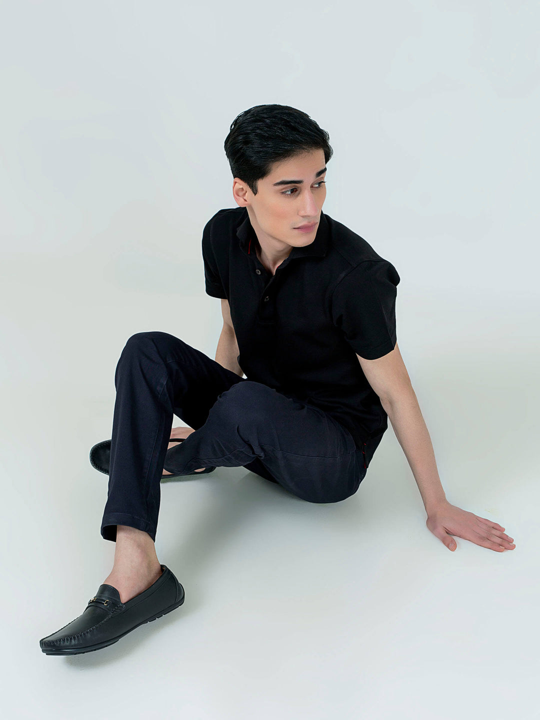 Black Pique Polo With Cutaway Collar Brumano Pakistan