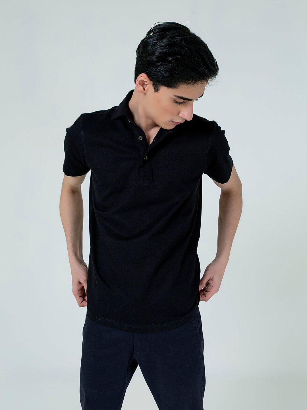 Black Pique Polo With Cutaway Collar Brumano Pakistan